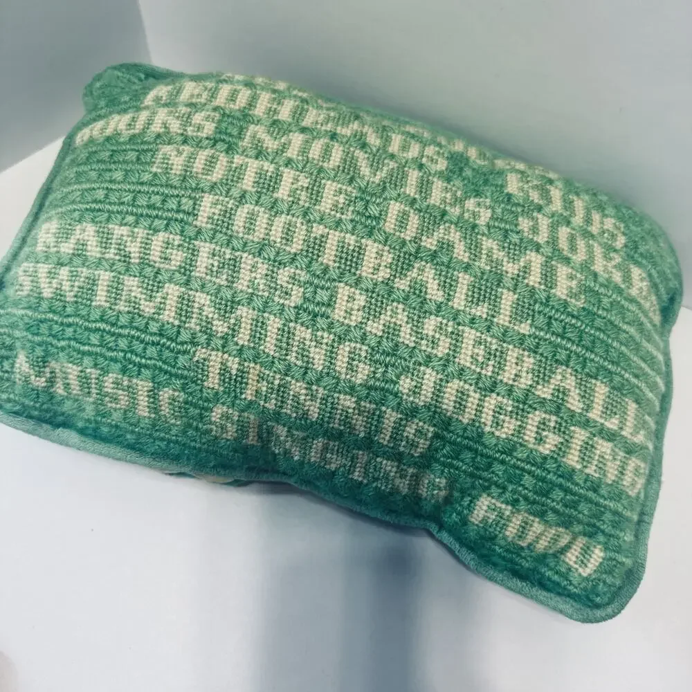 Vintage Hooked Wool Irish Pillow Green Velvet handmade Shamrocks Notre‎ Dame
